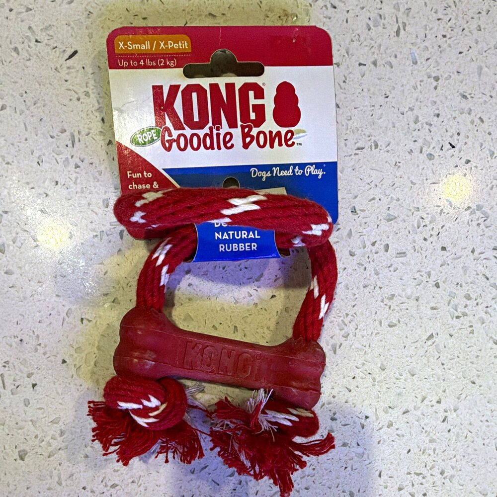 KONG Goodie Bone Rope Dog Toy, XS, Natural Rubber Bone, KB51